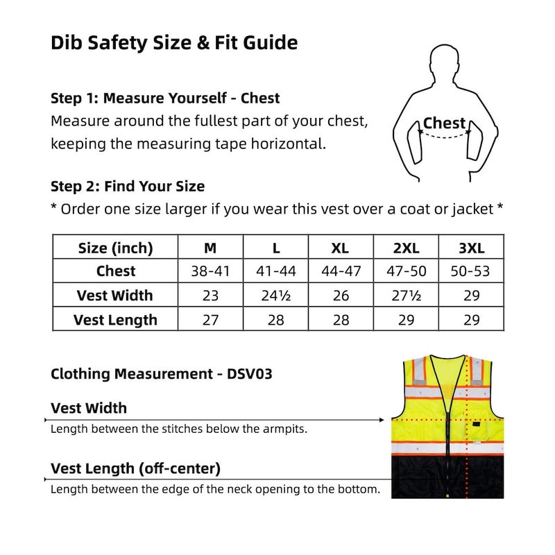 Dib Safety Vest Reflective with Pockets and Zipper, High Visibility Mesh ANSI Class 2, Made with 3M Reflective Tape, Yellow and Black 3XL - Image 2